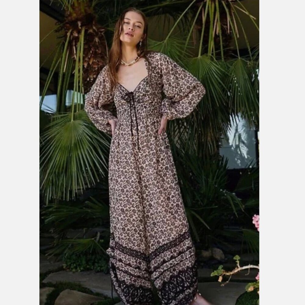 Free People Soulmate Jumpsuit S Oversized Floral Shirred Small Open Back Boho